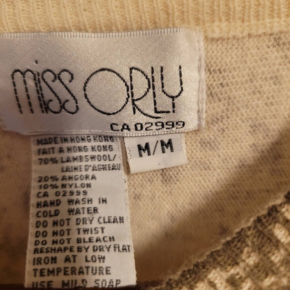 Miss Orly Creme & Tan Leaf Print Pullover Super Soft Sweater - Picture 4 of 7